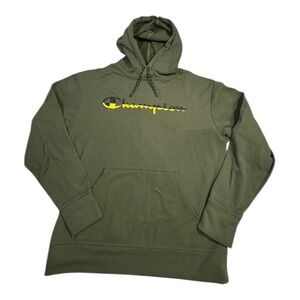 Champion‎ Hoodie Green Script Logo Pullover Hooded Sweatshirt Men Size Medium